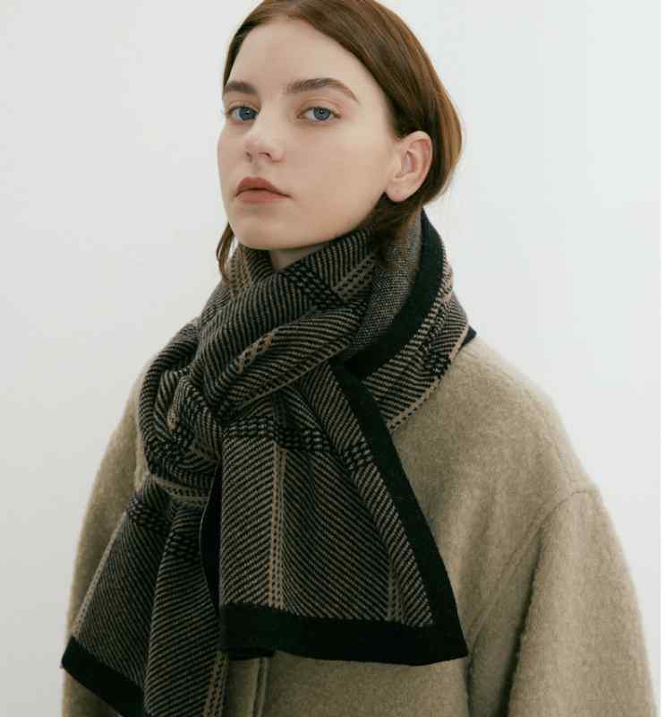 Cashmere - マフラー メンズ レディース ニット 厚手 暖かい 防寒 切り替え バイカラー ストール スヌード ネックウォーマー 黒 キャメル 普段使い カジュアル 長方形 秋冬