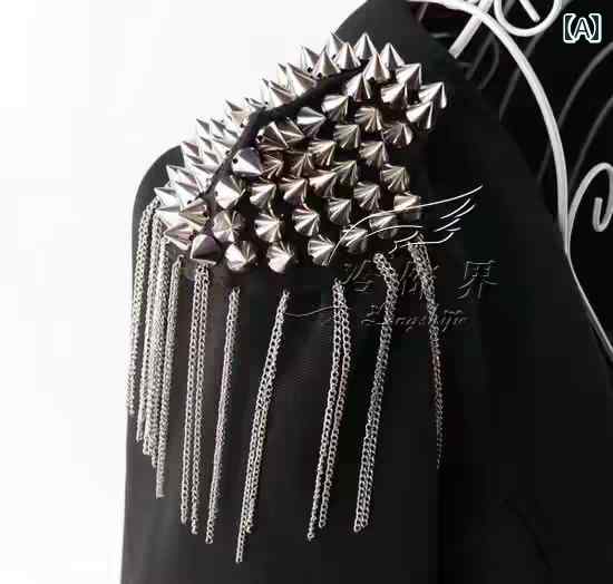 肩章 ブローチ メンズ レディース 韓国 ブリティッシュ フリンジ タッセル スタッズ エポレット 肩飾り..