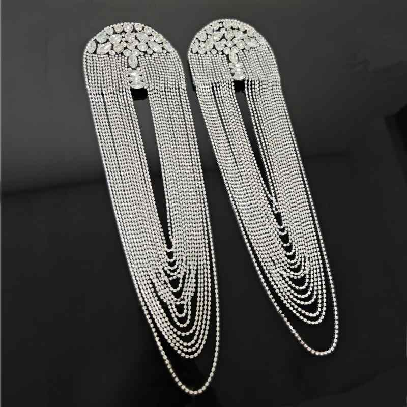 肩章 ブローチ エポレット メンズ レディース フリンジ タッセル ジルコニア チェーン ロング ピンブロ..