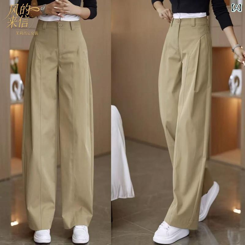 パンツ レディース ワイドパンツ ガウチョパンツ ストレート ハイウエスト カーブパンツ カジュアル 普段使い 着痩せ スタイルアップ 伸縮性 通気性 肌触り良い カーキ 黒 ダークブラウン 秋冬