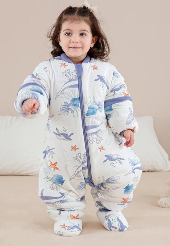 ベビー スリーピングバッグ 男の子 女の子 オールシーズン 綿 恒温機能 寝冷え対策 蹴り出し防止 足付..