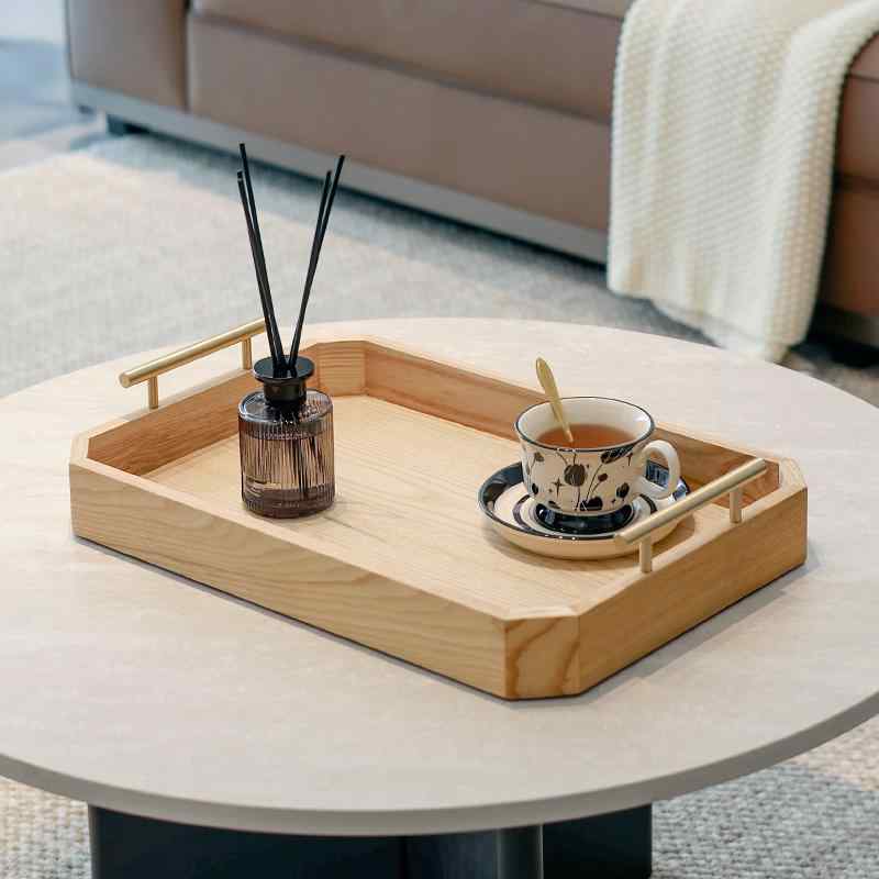 トレイ 木製 無垢材 長方形 家庭用 リビング 玄関収納 カップ コップ 茶器置き フルーツ お菓子皿 ロー..