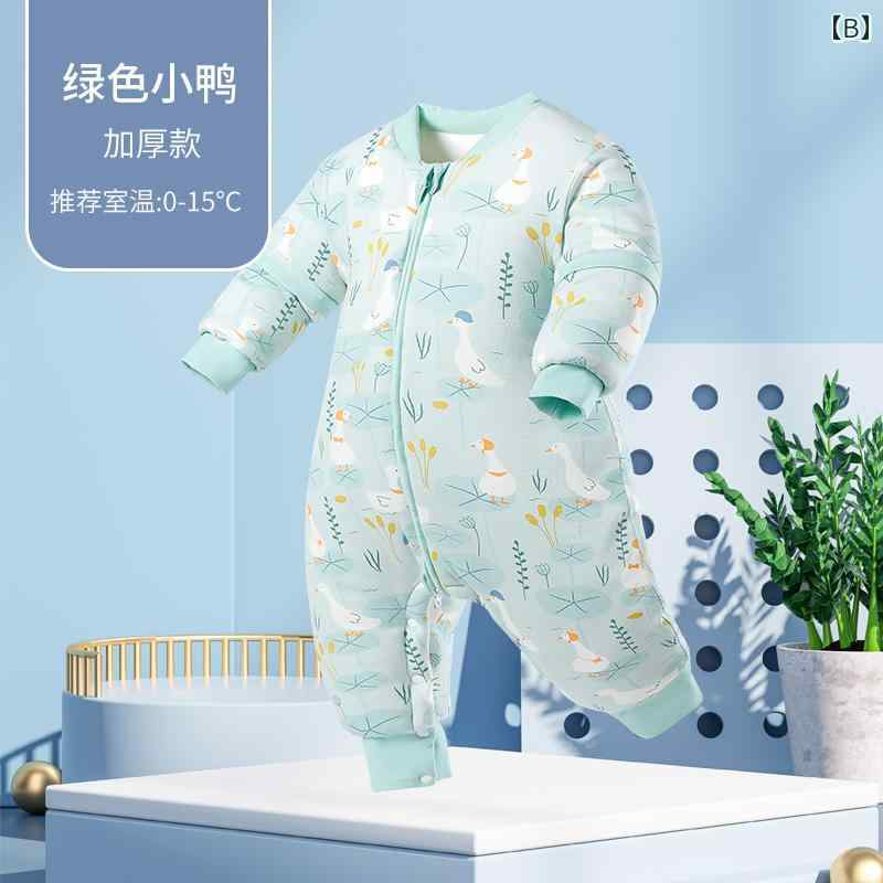 スリーパー ベビー 男の子 女の子 足つき 新生児 子供用 寝袋 寝冷え防止 恒温 厚手 綿 コットン 両開きファスナー 取り外し袖 オールシーズン対応 秋冬