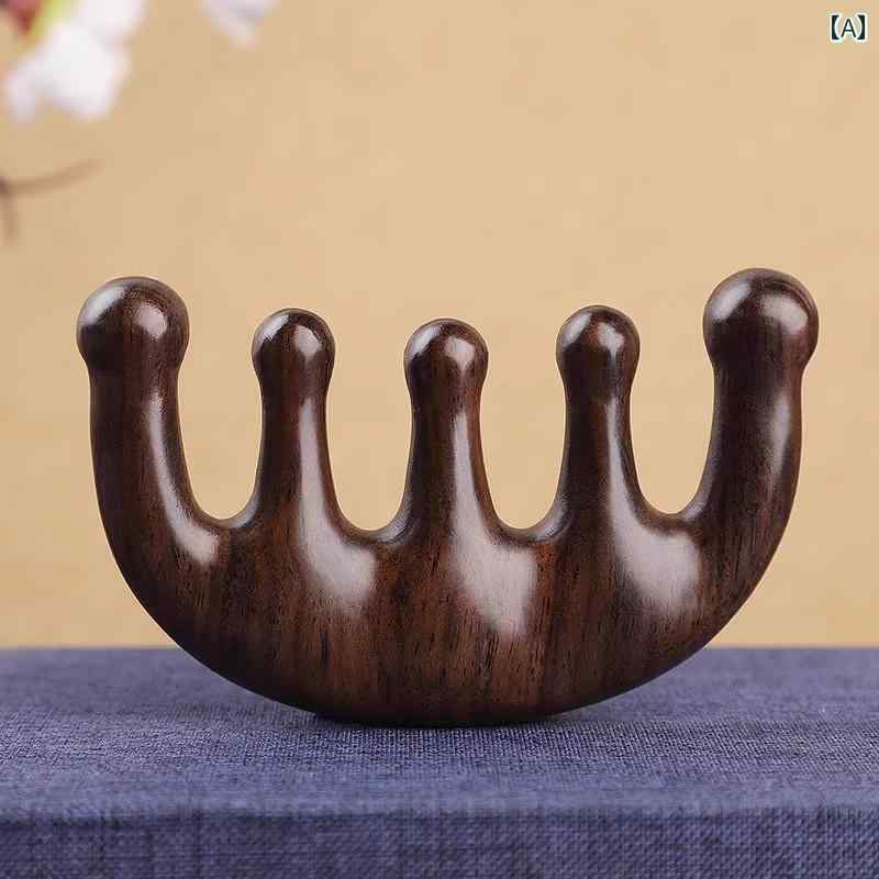 櫛 頭皮マッサージ マッサージ 五指 かっさコーム 檀木製 素材 頭部ケア 養髪 ヘッドスパ 血行促進 毛..