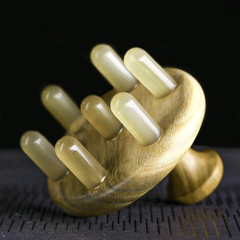 頭皮ブラシ メンズ レディース 緑檀木 牛角 七星 丸歯 マッサージコーム シャンプーブラシ 刮痧 ヘッド..