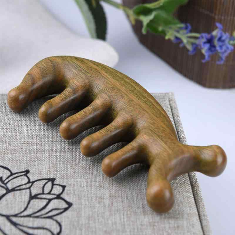 ヘアブラシ 緑檀 マッサージコーム 頭皮ケア 目元 肩首 顔 一体成形 厚手 ワイド歯 ブラッシング 木製 血行促進 美容 健康 リラックス