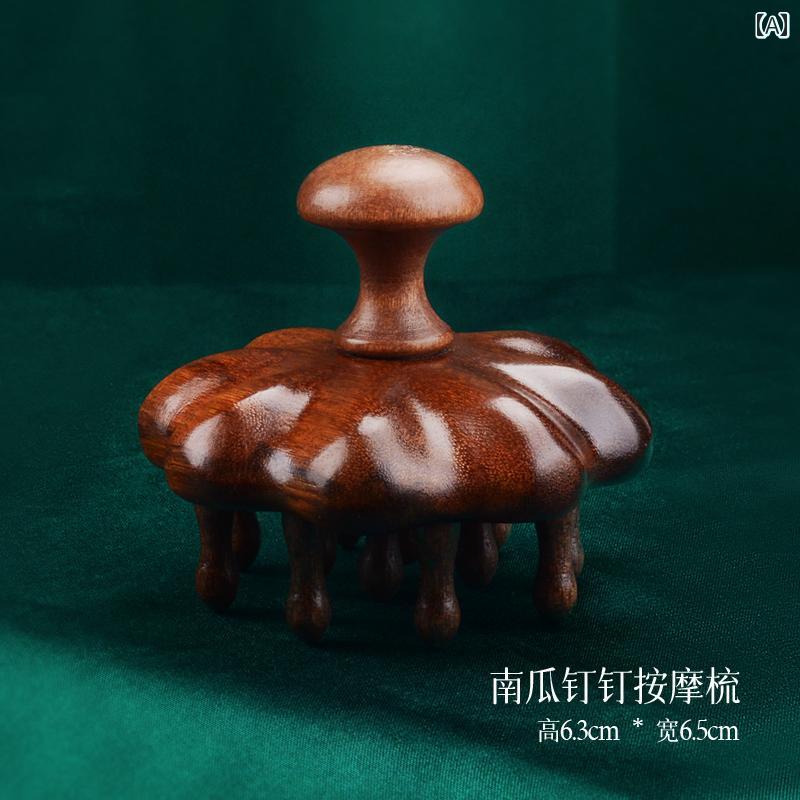 マッサージコーム メンズ レディース 白檀木 カボチャ型 頭皮ブラシ ヘアブラシ 頭皮ケア 血行促進 ツ..