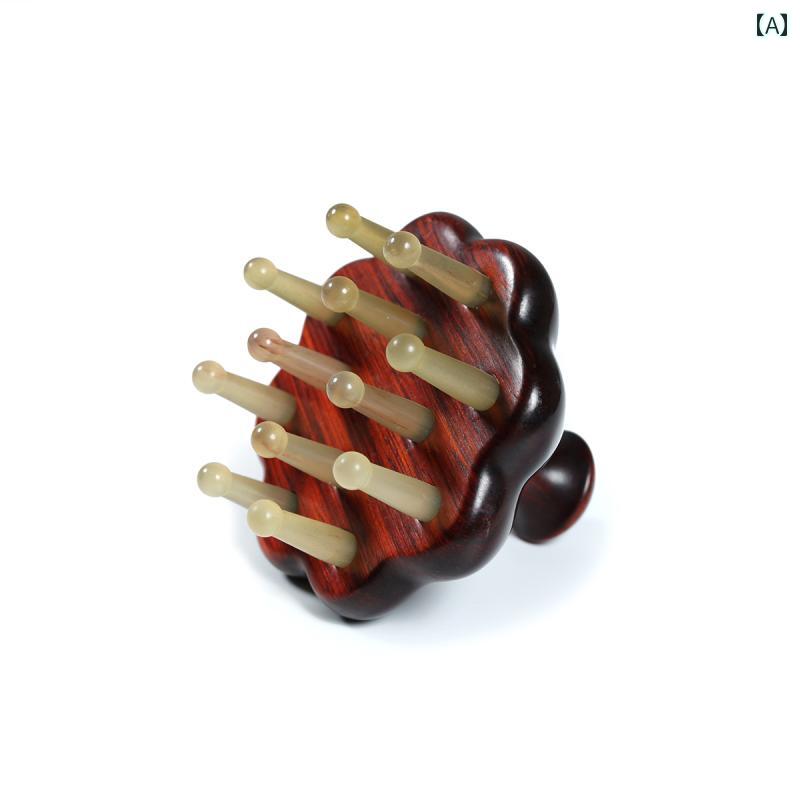 マッサージブラシ メンズ レディース 頭皮ケア ツボ押し 白檀 紫檀 緑檀 水牛の角 ワイドコーム 粗歯 血行促進 健やかな髪 自宅用 リラックス 蓮モチーフ 木の香り