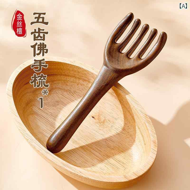 マッサージコーム 檀木製 木 白檀 大型 ハンド型 五本指 厚手 ケア 肩 首 頭 全身用 頭皮ブラシ リフレ..