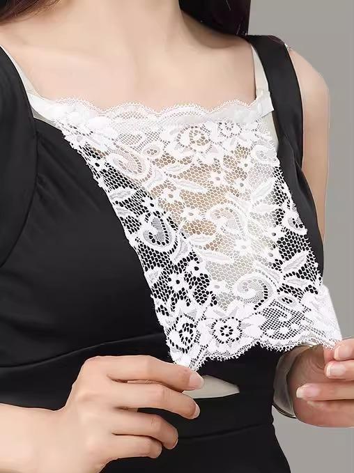 付け襟 レディース レース 胸元カバー 透け防止 シームレス 薄手 花柄 インナー 下着 黒 白 肌色 春夏 カジュアル