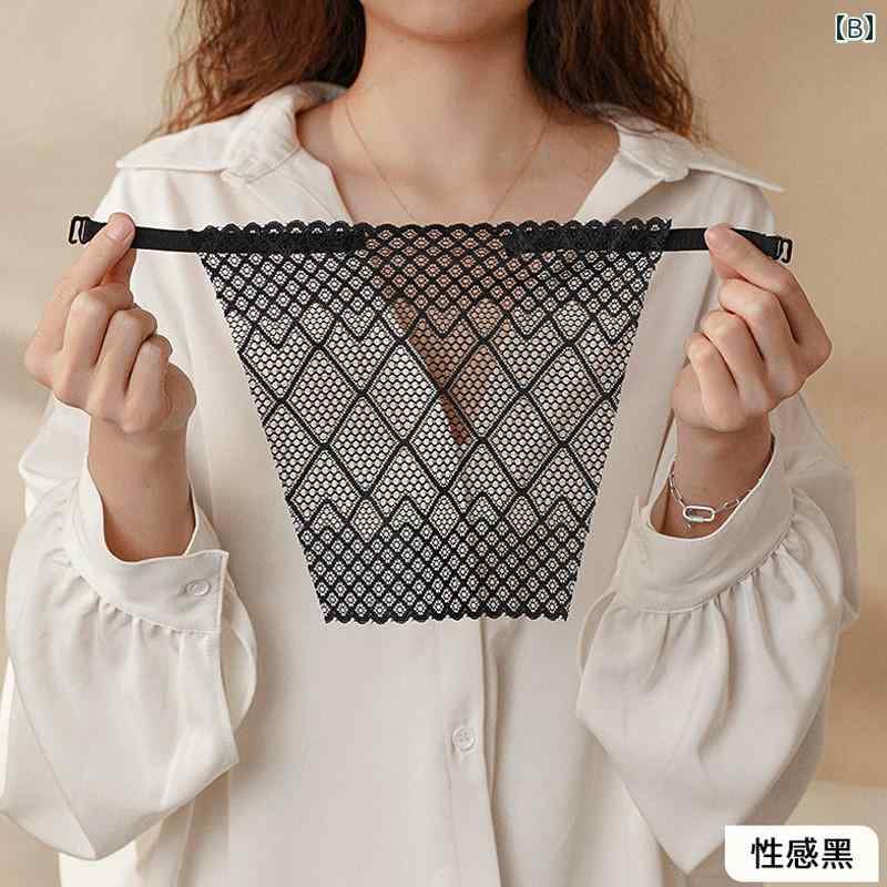 フロントップ楽天市場店のインナー レディース Vネック 透け防止 胸元カバー レース ブラトップ ノンワイヤー 韓国 重ね着 チューブトップ 白 黒 ヌードカラー 春夏｜アングル3