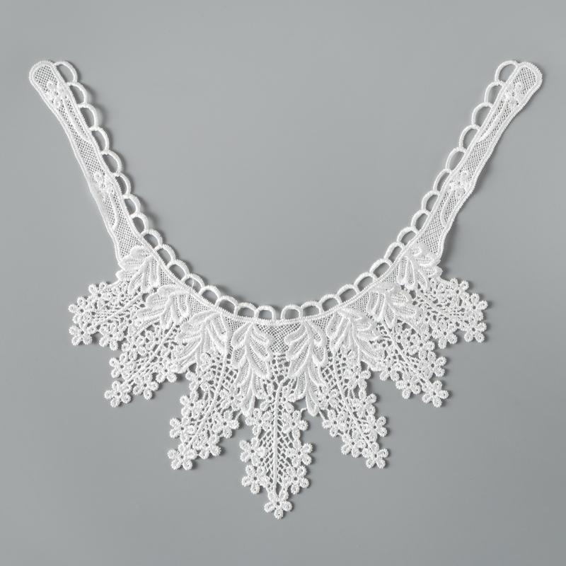 つけ襟 レディース フェイクカラー 水溶性レース 刺繍ブローチ 透け防止 胸元カバー DIY ハンドメイド ..