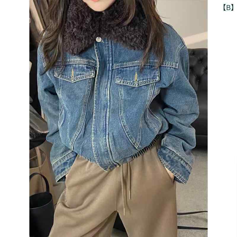 デニムジャケット レディース Gジャン アウター ジャンパー 裏ボア フリース 厚手 暖かい 長袖 シングルボタン ポケット付き カジュアル ストリート 低身長 秋冬 ブルー