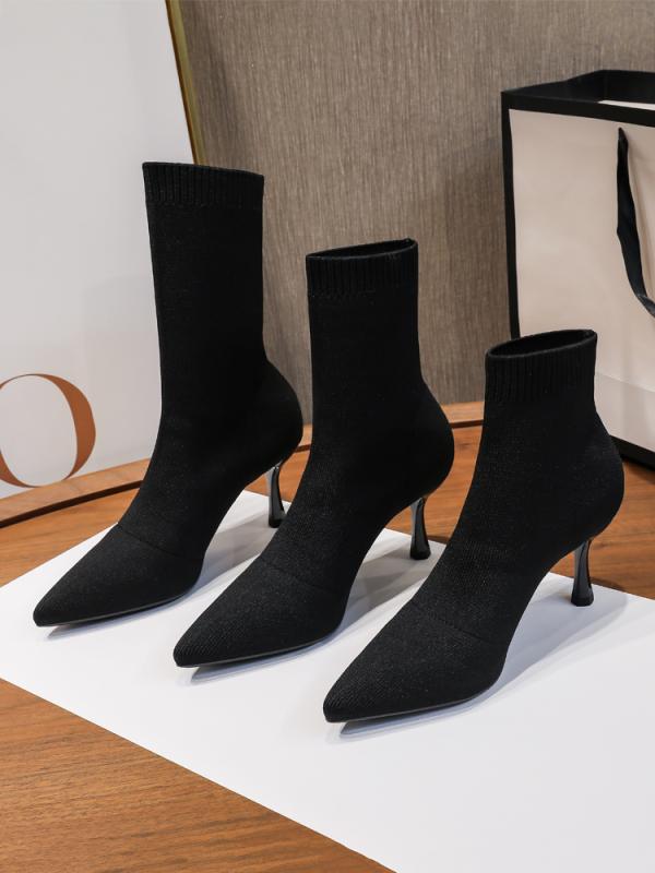 ブーツ レディース ニット ストレッチ ソックスブーツ ショートブーツ ミドル丈 春秋 オフィス 通勤 普..