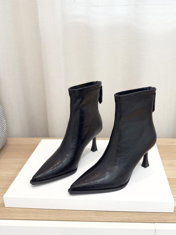 ブーツ レディース フレンチスタイル 欧米風 ファッション ポインテッドトゥ ハイヒール 細ヒール ショートブーツ スリム 美脚 超細繊維 黒 褐色 秋冬