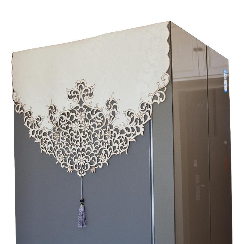 冷蔵庫カバー 欧米風 片開き 両開き対応 布製 防塵 おしゃれ 調 サテン生地 ベージュ キッチン インテ..