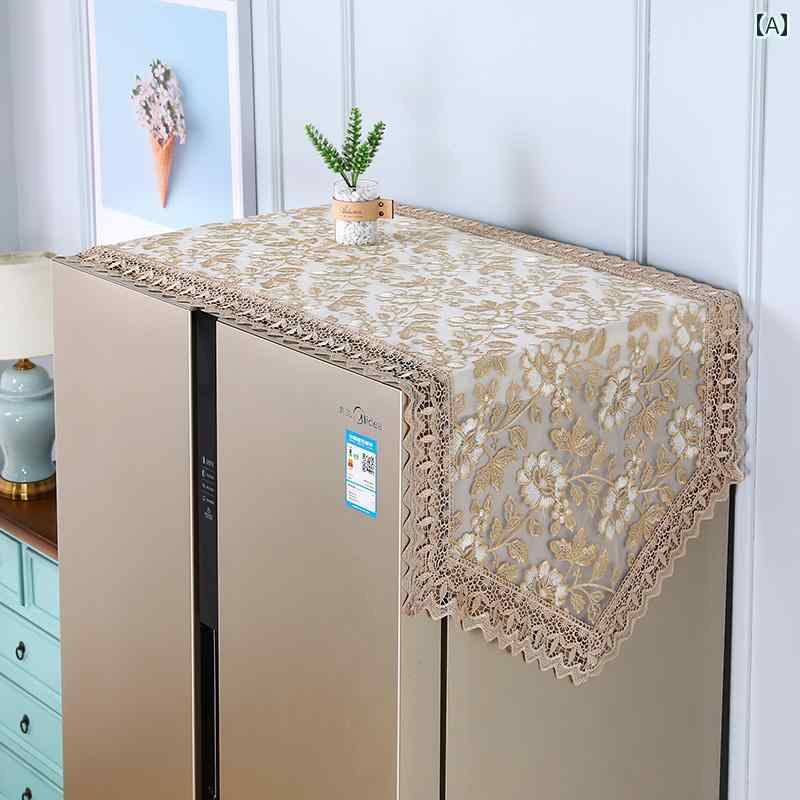 冷蔵庫カバー レース 北欧スタイル 刺繍 防塵 装飾 洗濯機対応 両開き 片開きドア マルチクロス フリー..