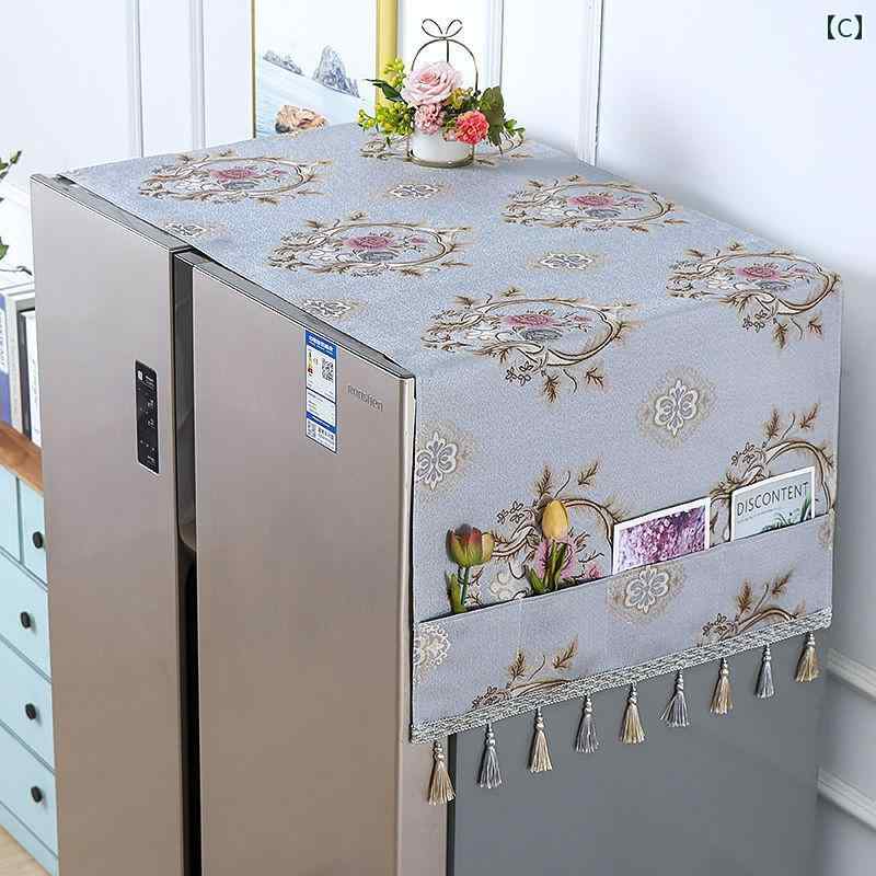 冷蔵庫カバー 洗濯機カバー 北欧風 フリンジ レース 埃よけ 防塵 保護 片開き 両開き ドラム式 おしゃれ モダン マルチクロス チョコレート ブルーグリーン ライトグレー