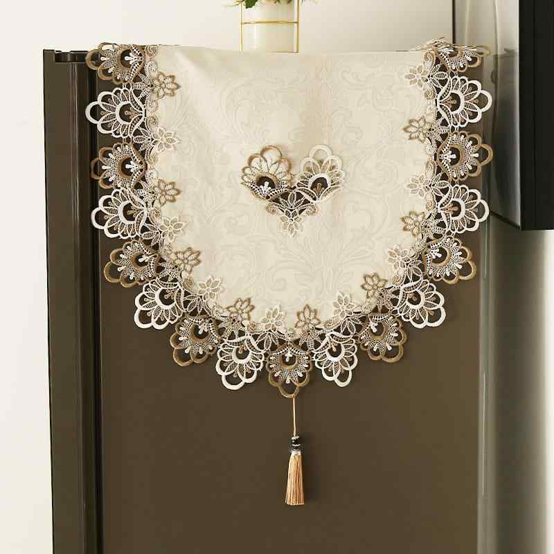 冷蔵庫用 カバー カーテン 洗濯機用 防塵 目隠し インテリア シンプル モダン レース 布製 花柄刺繍 シ..