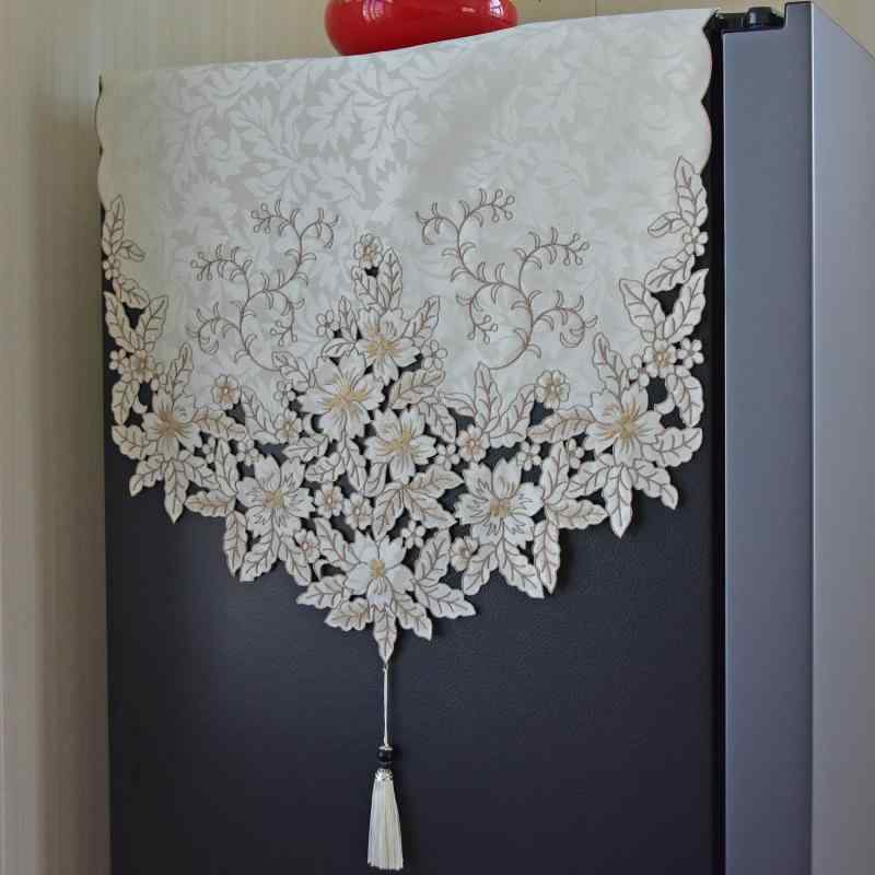 冷蔵庫カバー 洗濯機用クロス 両開き 片開き 防塵 布製 刺繍 ヨーロピアンテイスト ベージュ カフェブ..