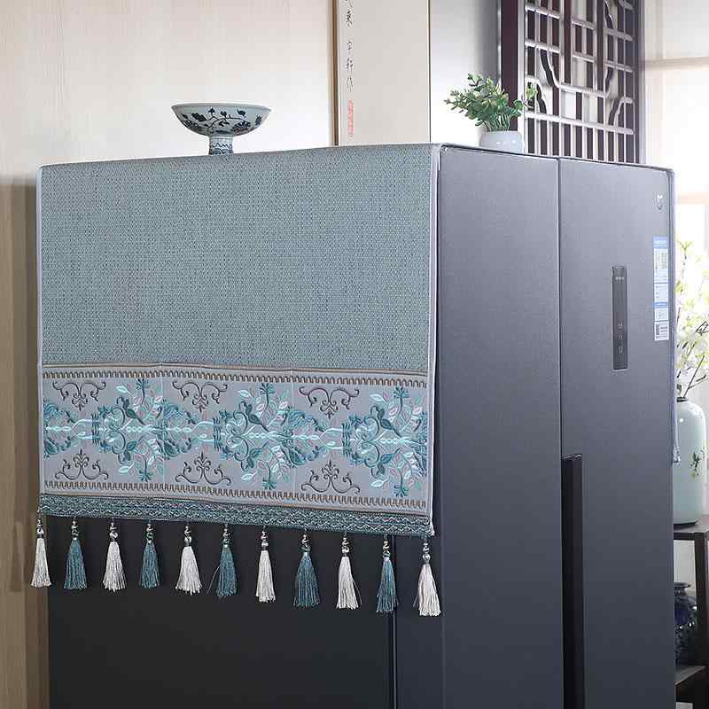 冷蔵庫カバー 洗濯機カバー 欧風 防塵 ほこりよけ 天板用 収納ポケット付き ひまわり刺繍 布製 片開き ..