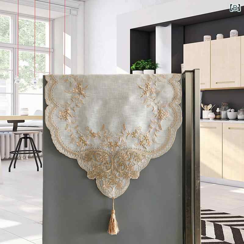 冷蔵庫 洗濯機用 多機能カバー アメリカン カントリー調 レース 刺繍 防塵 目隠し 埃よけ おしゃれ かわいい インテリア ファブリック リビング キッチン アイボリー ベージュ