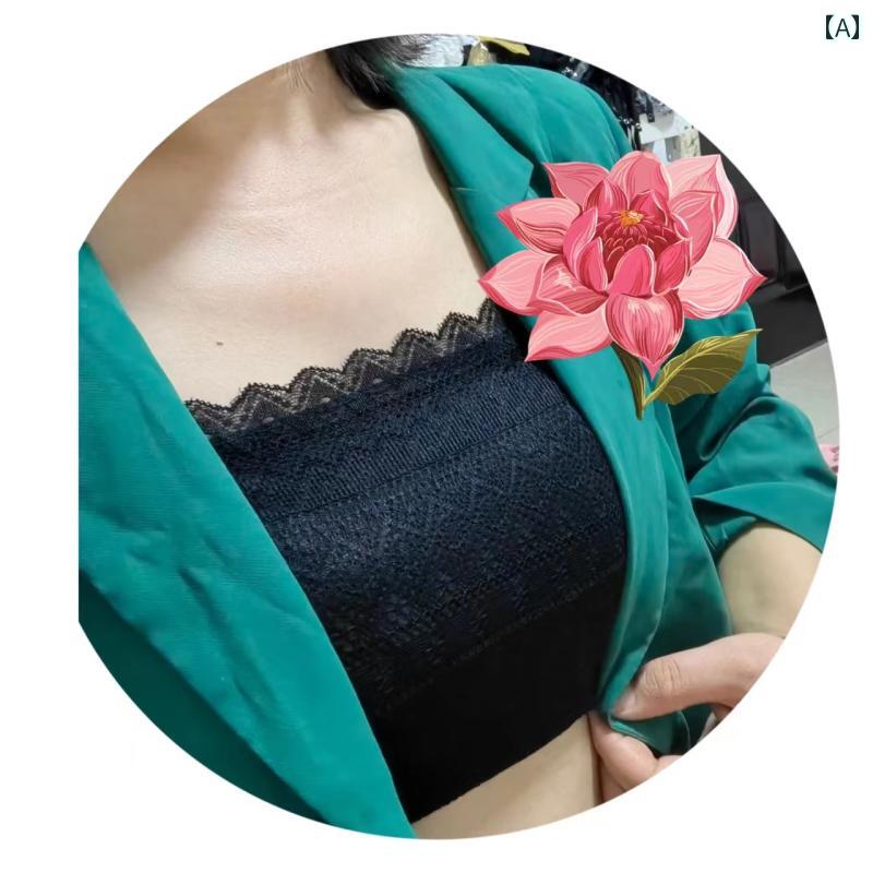 インナー レディース レース ベアトップ チューブトップ 透け防止 胸元カバー 谷間隠し ローネック 一体型 ショート丈 スリムフィット ..