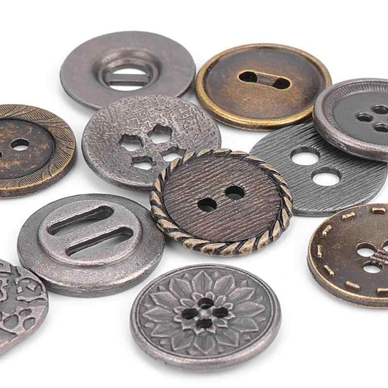 Button - ボタン メンズ レディース 金属製 飾りボタン レトロ クラシック 丸型 4つ穴 ウエスト調整 多用途 デニム セーター ニット スーツ ジャケット コート ブロンズ ガンメタリック