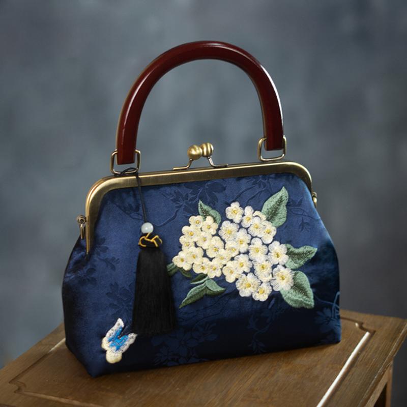 ・対象性別: 女性・スタイル: ・バッグ硬度: ソフト・: 刺繍バッグ・ストラップ: シングル・対象: 若年層・装飾: フリンジ・柄: 植物花柄・カラー展開: 深海藍、高貴紫、黒、シャンパンゴールド、エメラルドグリーン、プルシアンブルー、深海藍（竹柄）