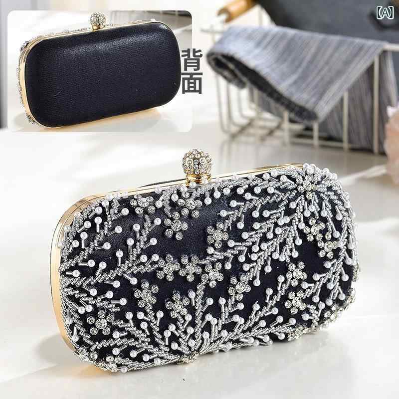 クラッチバッグ レディース 欧米風 緞 サテン 手作り ビーズ刺繍 凝った作り イブニングバッグ 宴会 結婚式 パーティ セレモニー フォーマル 上品 エレガント ハンドバッグ カバン シルバー 黒 シャンパンゴールド