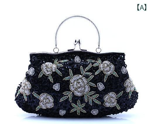 バッグ レディース 黒 ピンク 赤 チャイナドレス風 レトロ 手作り ビーズ刺繍 ハンドバッグ クラッチバッグ ナイロン 結婚式 披露宴 二次会 パーティー フォーマル