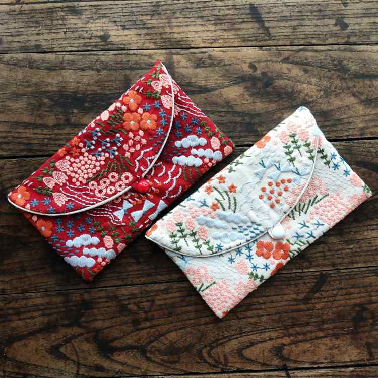 ポーチ 結婚式 ご祝儀袋 フォーマル 布製 重厚刺繍 封筒型 コインケース スマホケース 眼鏡ケース マルチ収納 アイボリー ナチュラル(4.0)