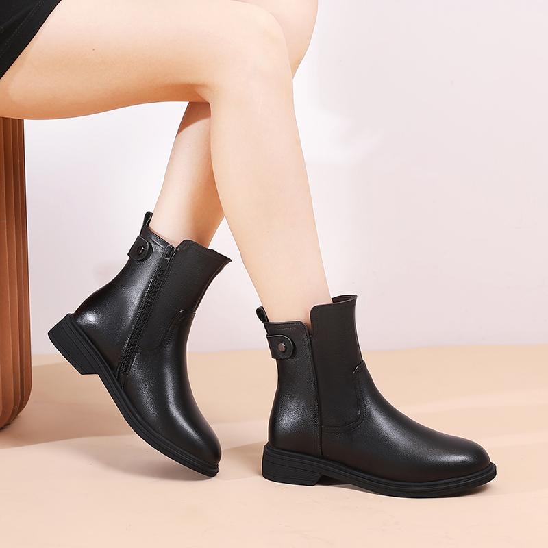 ブーツ レディース ママ ミドルエイジ シニア 本革 牛革 ナッパレザー ショートブーツ ウール裏地 暖か..