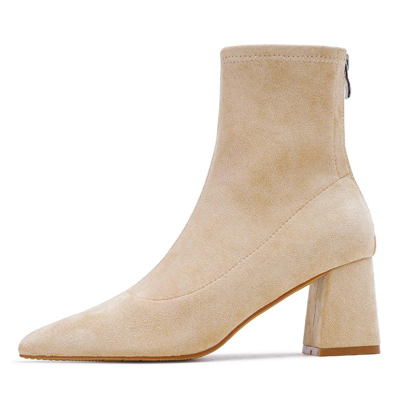 ショートブーツ レディース 韓国 ブーティ アンクル丈 ポインテッドトゥ チャンキーヒール 太ヒール ハ..