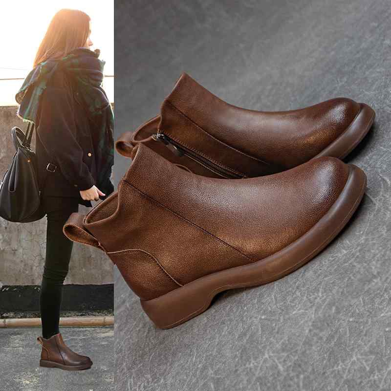 ブーツ レディース ブーツ チェルシーブーツ ショートブーツ 裏起毛 牛革 サイドジップ ラウンドトゥ ..