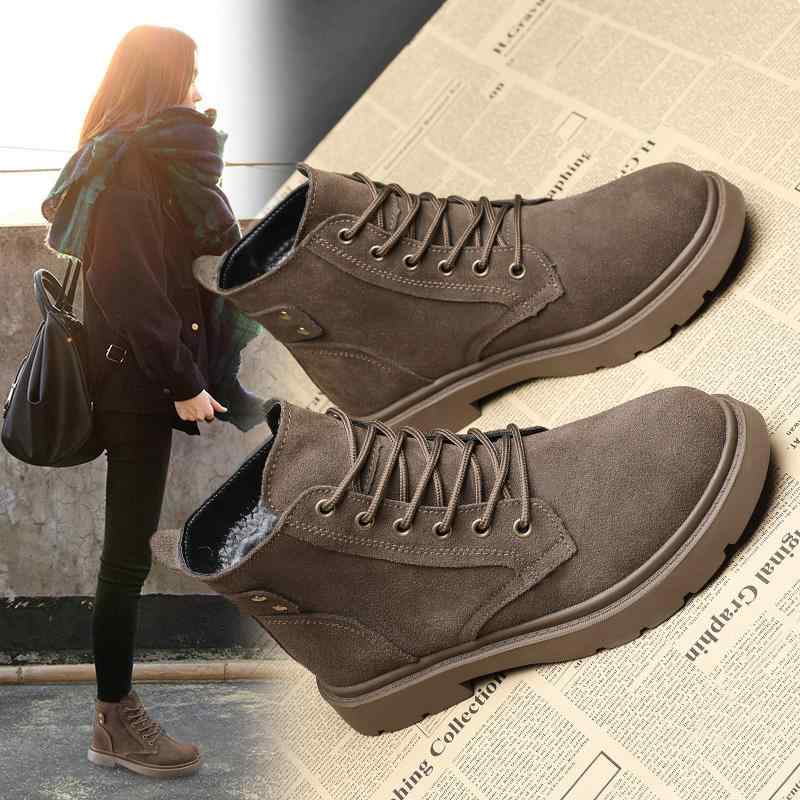 ブーツ レディース ショートブーツ 英国風 レースアップ スエード 裏ボア 中ヒール ラウンドトゥ 厚底 ..