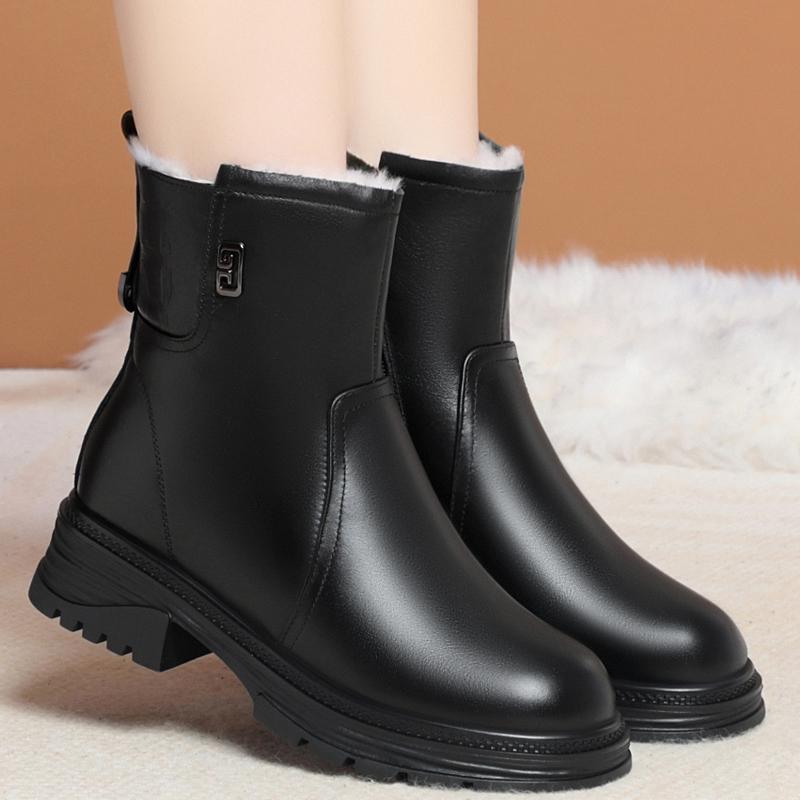 ショートブーツ レディース 本革 牛革 レザー シープスキンボア ムートン スノーブーツ 防寒 冬 暖かい..