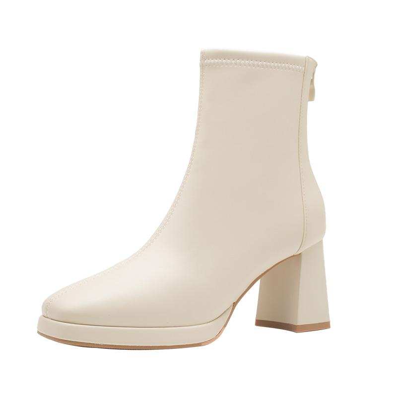 ショートブーツ レディース 太ヒール スクエアトゥ 厚底 ミドルヒール アンクルブーツ 裏起毛 防寒 あ..