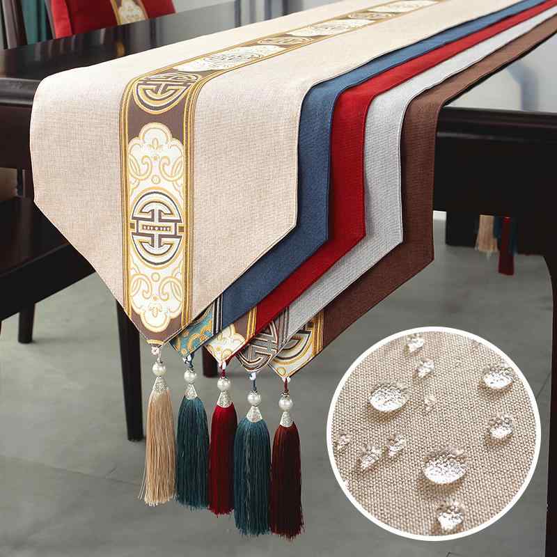 テーブルランナー おしゃれ 防水 防油 長方形 中国風 ティーマット 食卓 リビング ダイニング タッセル..