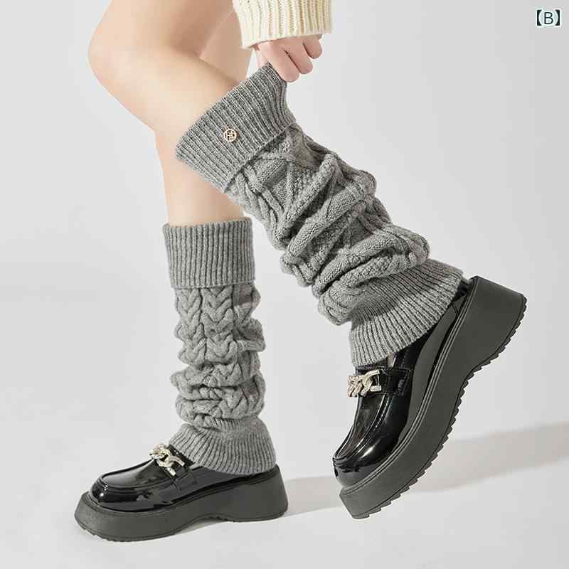 レッグウォーマー レディース ニット ウール ニーハイ 膝上丈 オーバーニー クシュクシュ ルーズソックス 秋冬 厚手 あったか 防寒 保温 美脚 革靴 スノーブーツ カジュアルコーデ 菱形柄 白 クリームホワイト