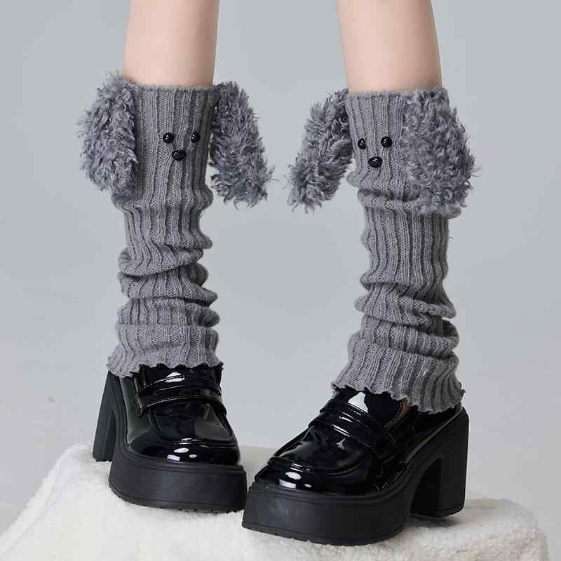 レッグウォーマー レディース かわいい 子犬 テディ犬 モチーフ 耳付き キャラクター ミドル丈 ソック..