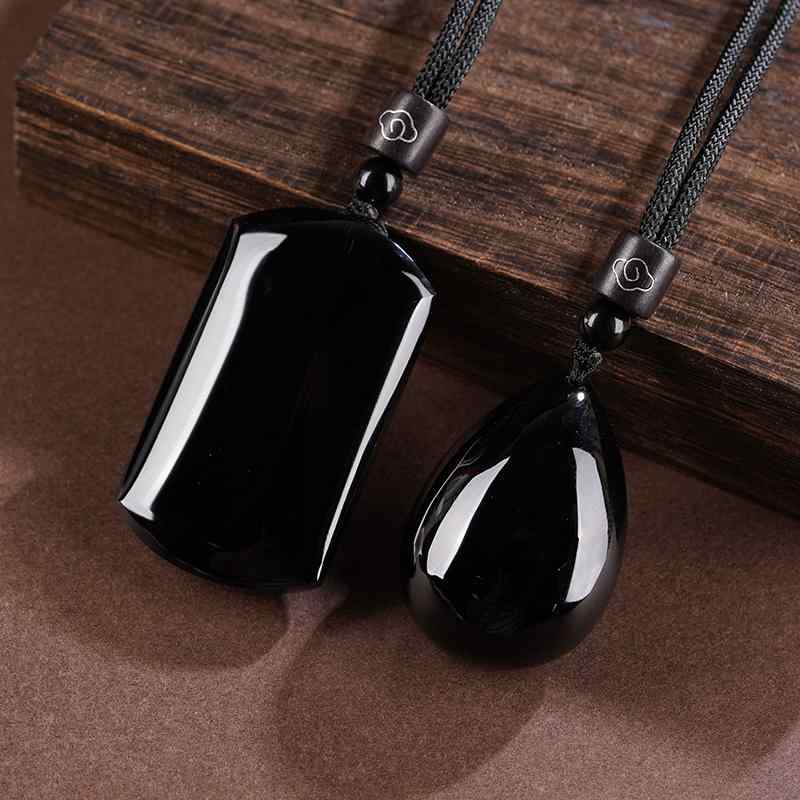 ネックレス ペンダント メンズ レディース 黒水晶 水滴型 無事牌 お守り 魔除け 開運 カップル ペア アクセサリー エスニック 民族調 ワールドスタイル ファッション小物 カジュアル