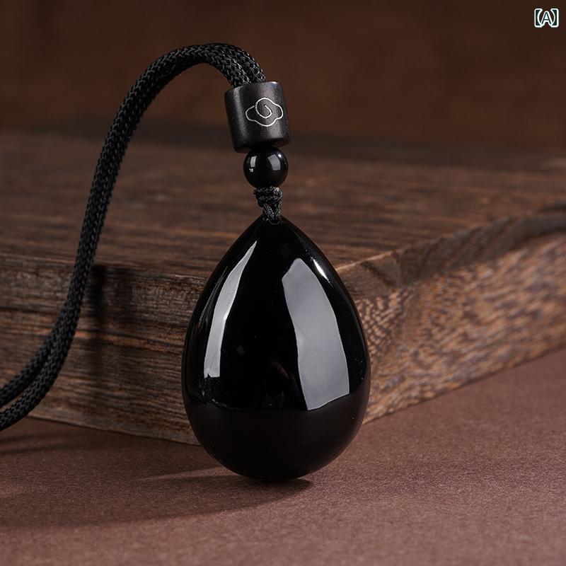 ネックレス ペンダント メンズ レディース 黒水晶 水滴型 無事牌 お守り 魔除け 開運 カップル ペア アクセサリー エスニック 民族調 ワールドスタイル ファッション小物 カジュアル