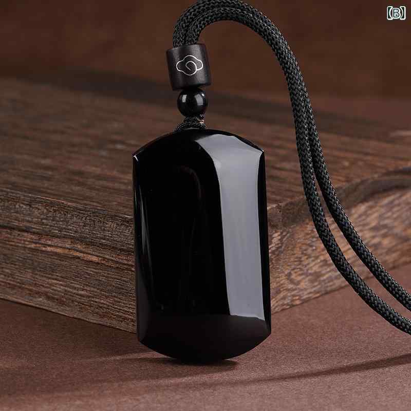 ネックレス ペンダント メンズ レディース 黒水晶 水滴型 無事牌 お守り 魔除け 開運 カップル ペア アクセサリー エスニック 民族調 ワールドスタイル ファッション小物 カジュアル