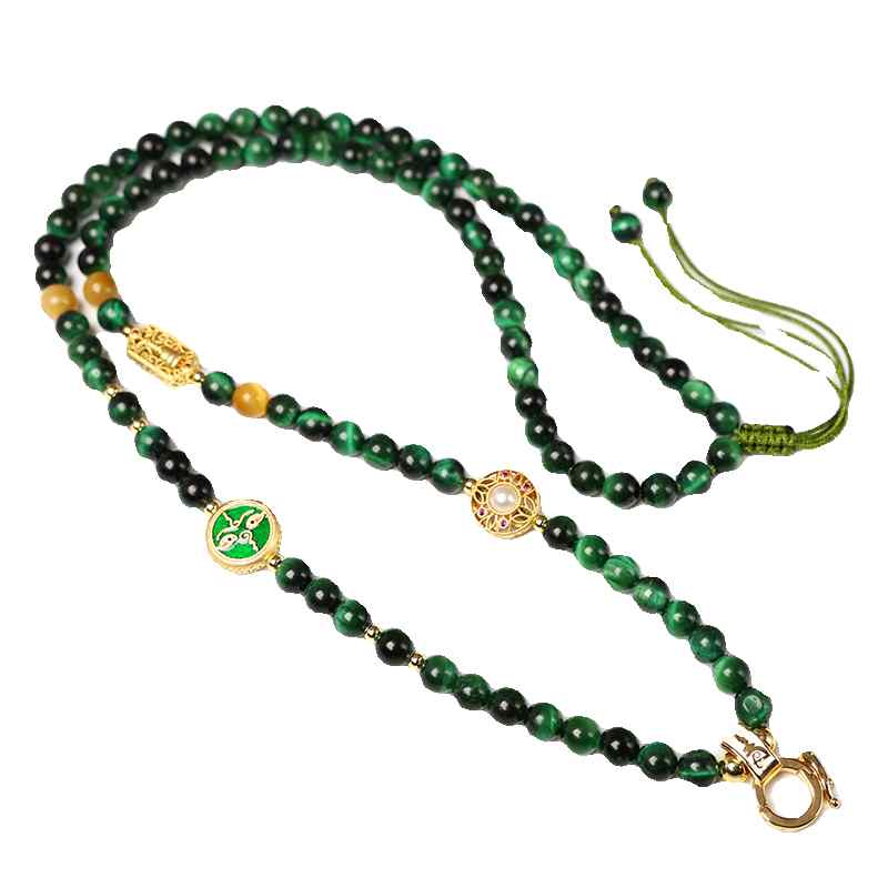 ネックレス メンズ レディース グリーンタイガーアイ 新中国風 伝統風 チベット風 多機能 多用途 存在感のある 調節可能 漢服アクセサリー 仏像ペンダント用紐