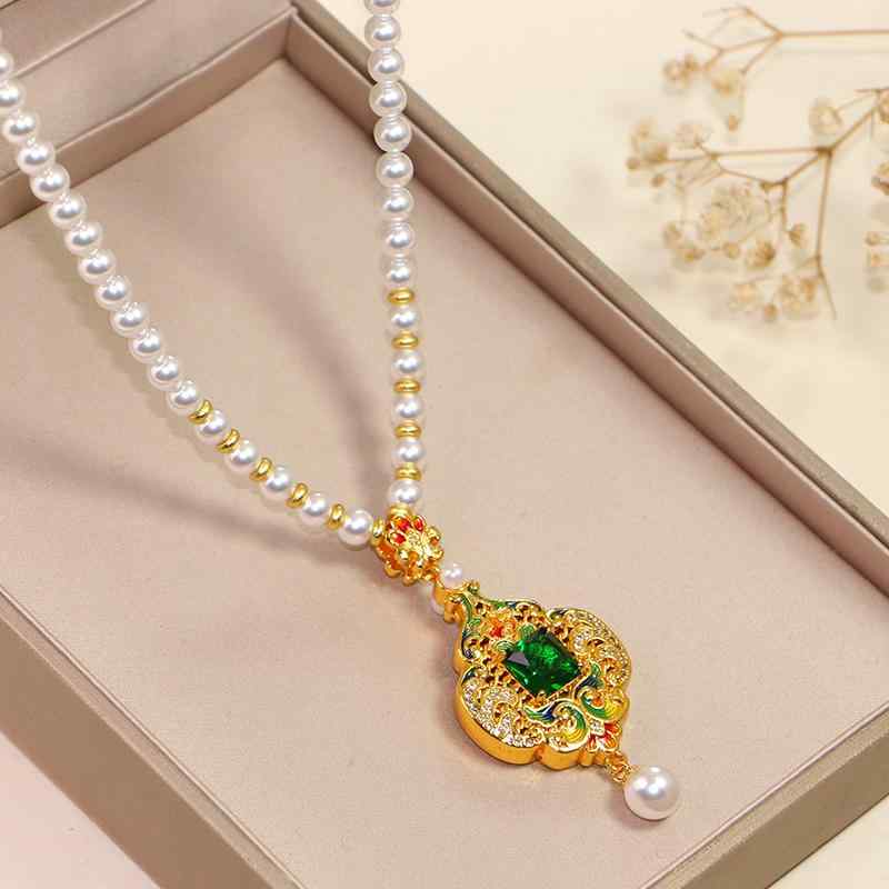 アクセサリー レディース 砂金風 景泰藍 七宝焼き風 如意モチーフ ペンダントネックレス パール パール..