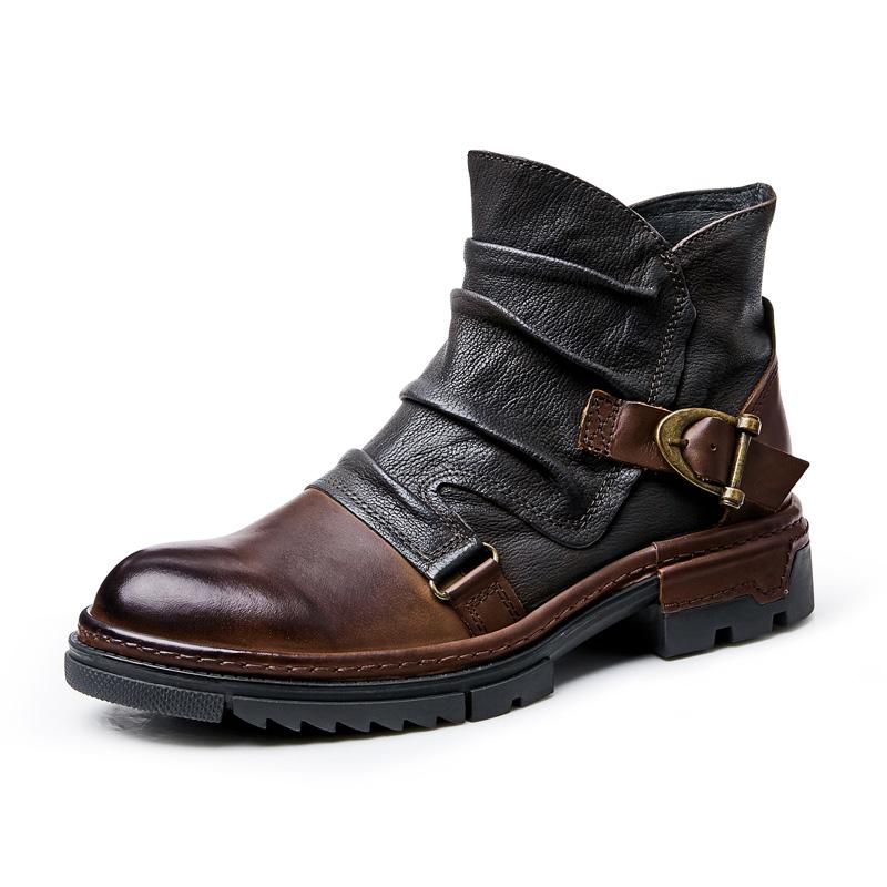 ブーツ メンズ 男性用 本革 牛革 レザー 裏起毛 ショートブーツ チェルシーブーツ ブーツ スリップオン UKスタイル レトロ 厚底 耐摩耗性 ラウンドトゥ ワックスレザー カジュアル タウンユース 秋冬 黒 褐色 茶