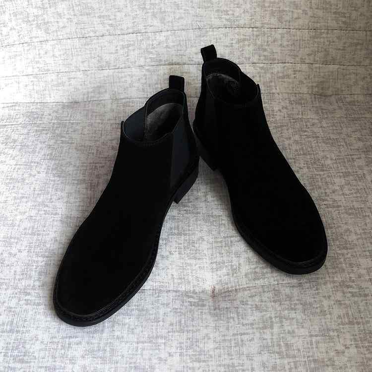 ブーツ メンズ 本革 スエード 牛革 チェルシー ショート ワーク 暖か裏地 裏ボア ラウンドトゥ ローヒ..