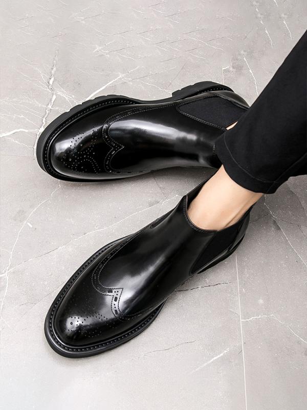 ブーツ メンズ チェルシーブーツ ショートブーツ 本革 牛革 レザー ブリティッシュ ビジネス カジュアル ブローグ ハイカット ラウンドトゥ 厚底 保温 ブラック ワインレッド 秋冬