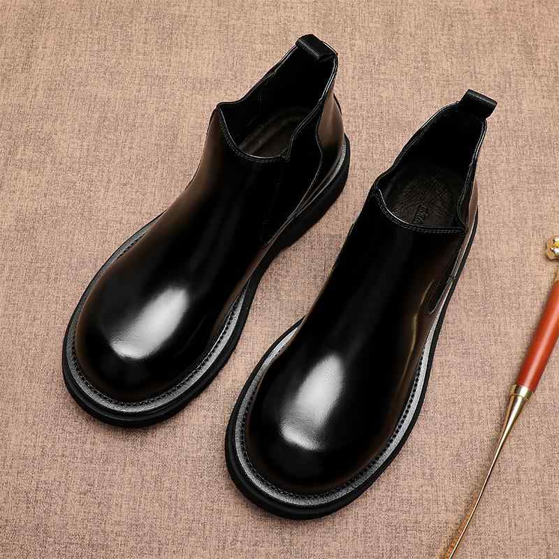 チェルシーブーツ メンズ 男性用 新登場 おしゃれ ハイカット ショートブーツ カジュアル 本革 牛革 コーデしやすい トレンド 軽量 ラウンドトゥ 厚底 ローヒール ブラック 黒 裏ボア 防寒 暖かい 秋冬 羊革